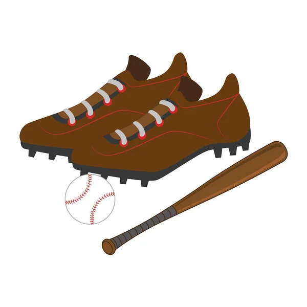 Colore silhouette con scarpe e mazza da baseball — Vettoriale Stock