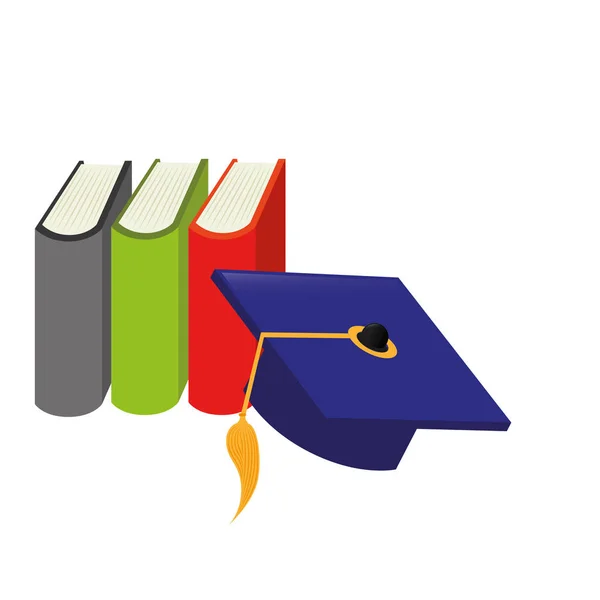 Silueta de color con libros y sombrero de graduación — Vector de stock