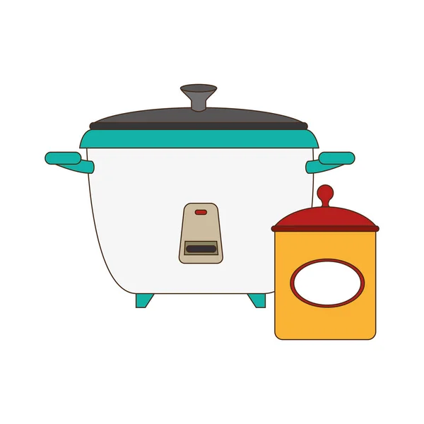 カラフルなご飯のセット炊飯器で塩容器 — ストックベクタ