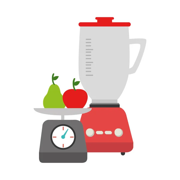 与厨房体重秤和水果五颜六色搅拌机 — 图库矢量图片