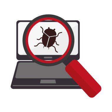 teknoloji laptop Büyüteç ve böcek virüs ile