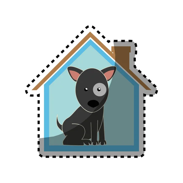 Etiqueta engomada colorida silueta casa con perro animal mascota — Archivo Imágenes Vectoriales