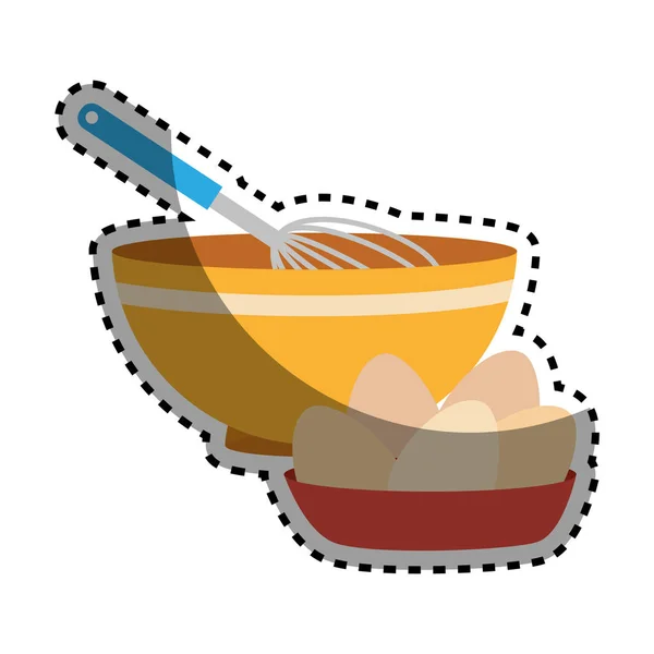 手 beayer と卵とカラフルな皿のステッカー セット — ストックベクタ