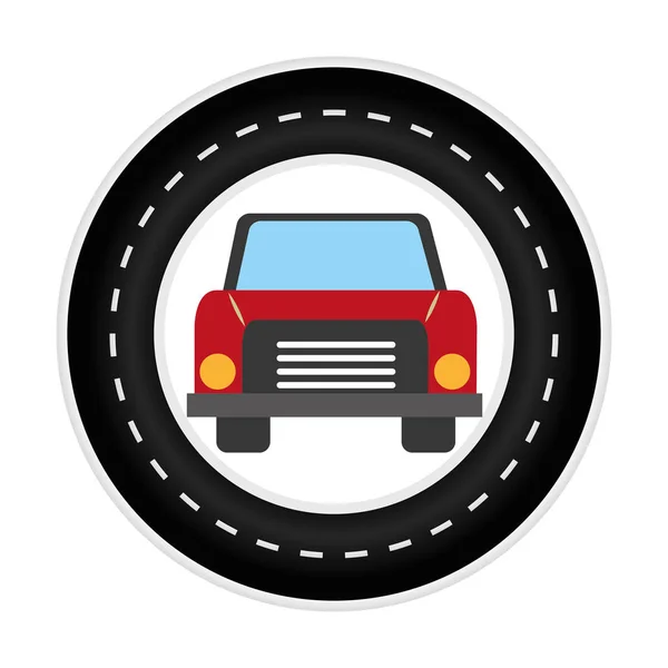 Bordure circulaire en forme de route avec voiture vue de face — Image vectorielle