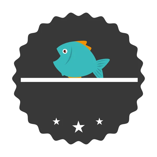 Colorido emblema circular con peces animal diseño marino — Vector de stock