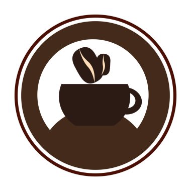 kahverengi siluet kahve Kupası ve fasulye ile dairesel sınır