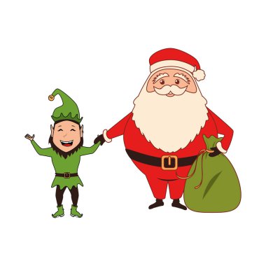 Hediyeler ve elf çanta ile Noel Baba ile renk siluet