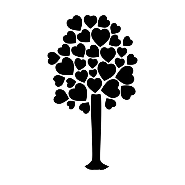 Kalp şekil form yapraklı dallar ile ağaç siluet — Stok Vektör