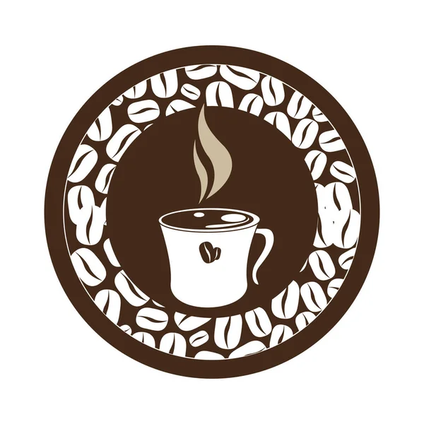 Bordure circulaire de grains café avec tasse café — Image vectorielle