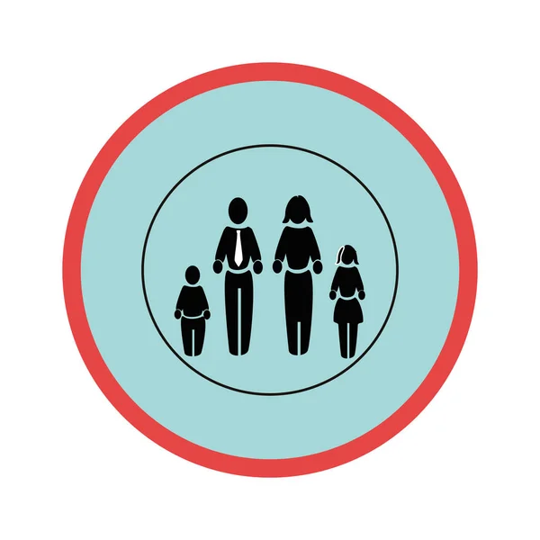 Bordure circulaire colorée avec famille silhouette — Image vectorielle