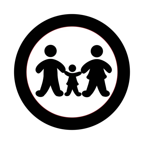 Bordure circulaire monochrome avec famille de silhouettes — Image vectorielle