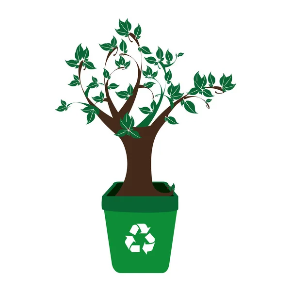 Kleurrijke recycling container met groene boom plant — Stockvector