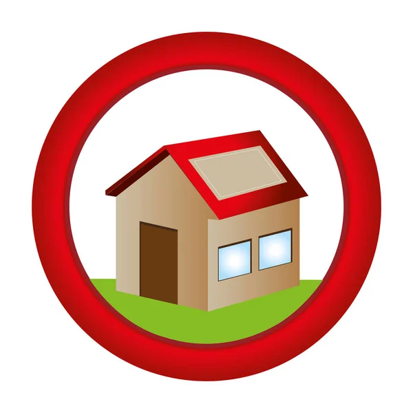 Runder Knopf mit Haus eine Etage drinnen und Garten — Stockvektor