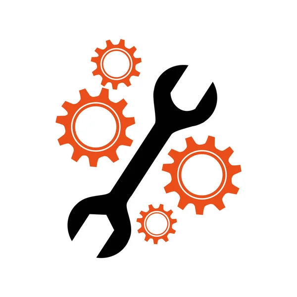 Icono de rueda de engranaje de silueta con llave de dos cabezas — Vector de stock