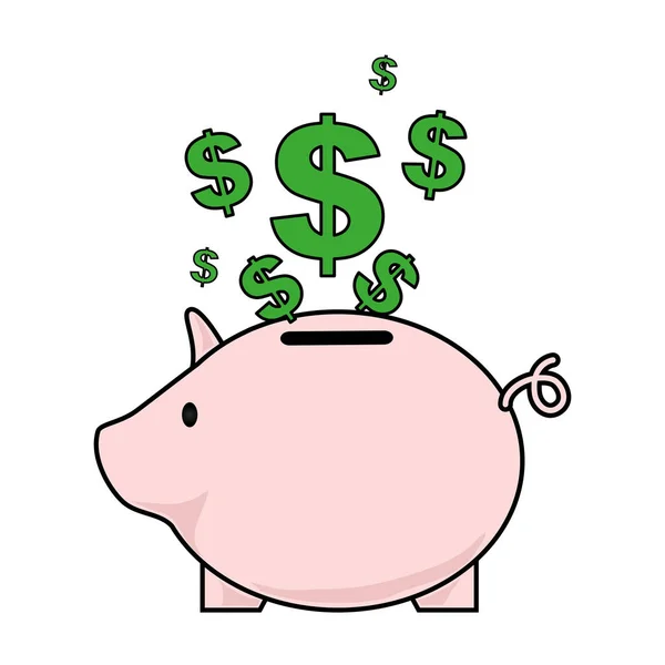 Sylwetka koloru z pieniędzy pudełko w kształcie świni — Wektor stockowy