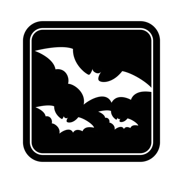 Silueta cuadrada monocromática con murciélagos — Archivo Imágenes Vectoriales