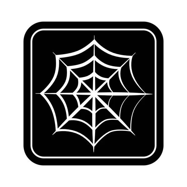 Tek renkli kare siluet spiderweb ile — Stok Vektör