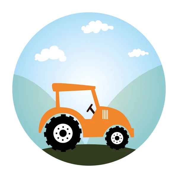 Paisaje circular y vehículo tractor — Archivo Imágenes Vectoriales