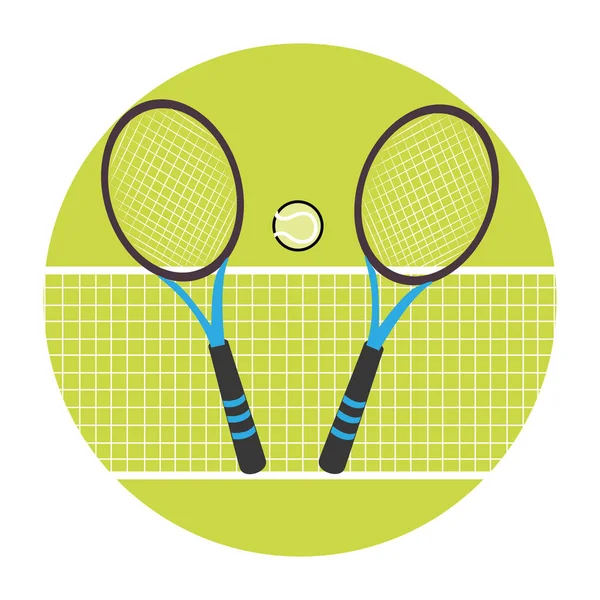 Quadro circular de cor com bola e rede e raquetes de tênis —  Vetores de Stock