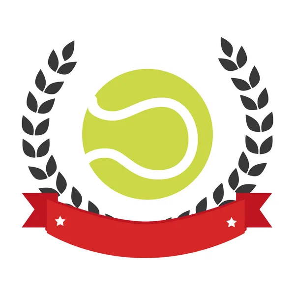 Emblema de color con corona de oliva y pelota de tenis — Vector de stock