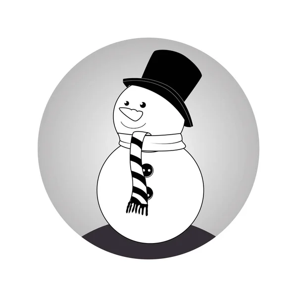 Sphere with monochrome snowman with scarf — Stock Vector