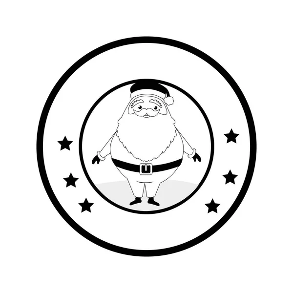 Emblème circulaire avec claus santa monochrome — Image vectorielle