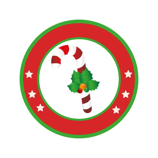 Marco circular de color con caña de caramelo de Navidad — Archivo Imágenes Vectoriales