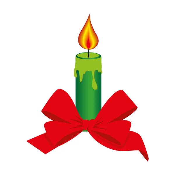Farbsilhouette mit Weihnachtskerze und roter Schleife — Stockvektor