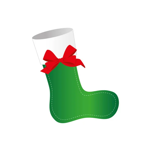Ornamento stivali di Natale con fiocco nastro rosso — Vettoriale Stock
