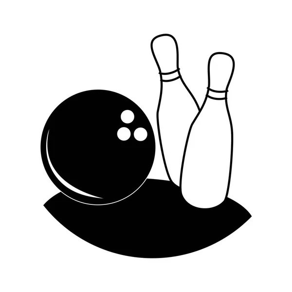 Bowling pin ve topu ile tek renkli siluet — Stok Vektör