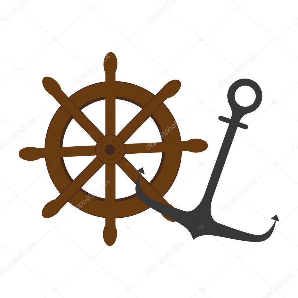 colorful silhouette boat helm and anchor