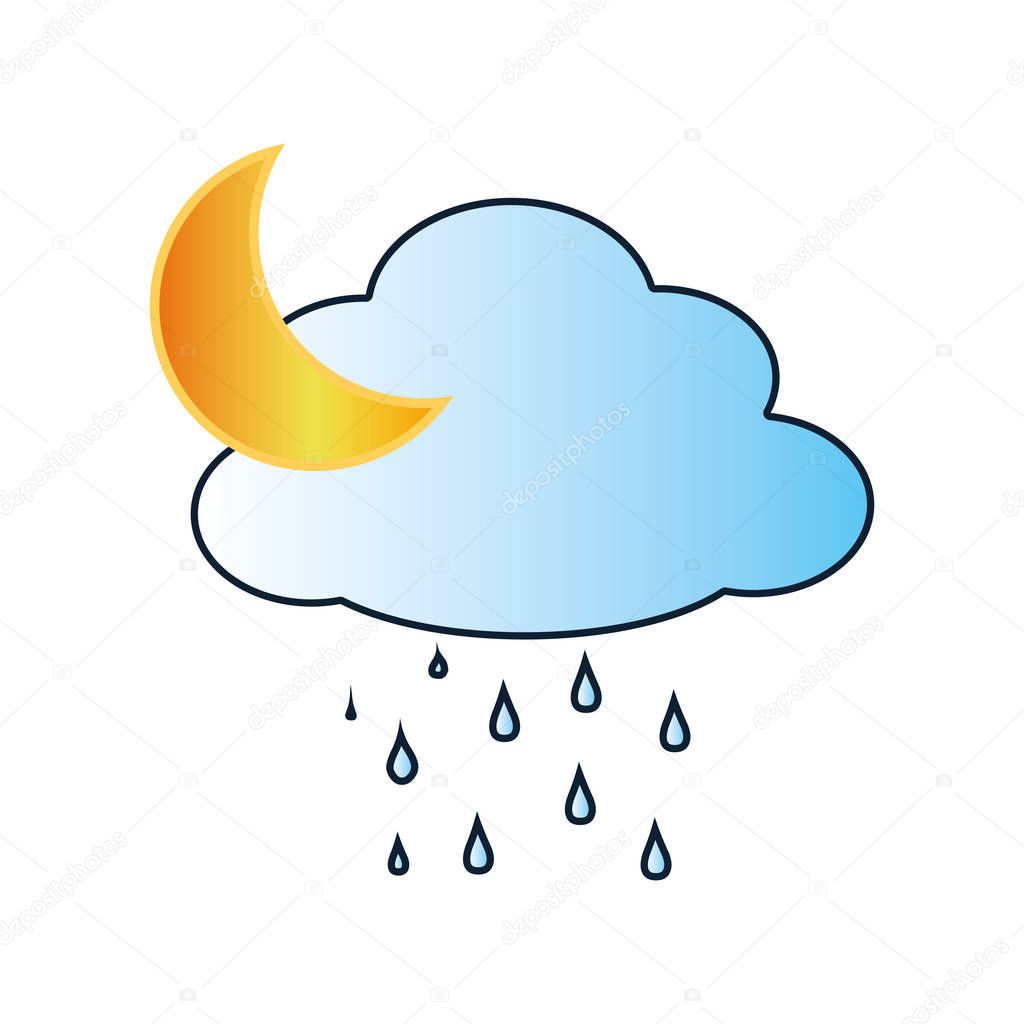 Cloud with rain and moon icon colorful
