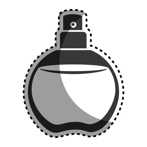 Monochrome sticker with rounded glass bottle spray fragrance — Stock Vector