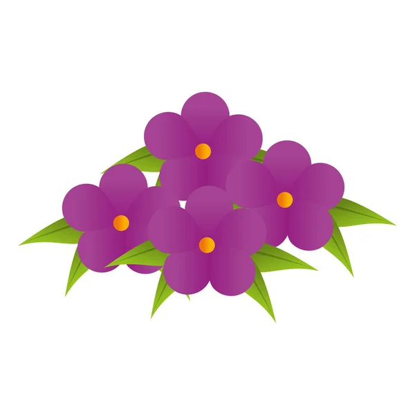Lila Blumen Blumenstrauß florales Design mit Blättern — Stockvektor