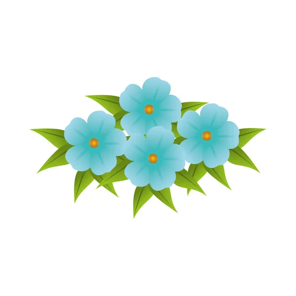 Blaue Blumen Blumenstrauß florales Design mit Blättern — Stockvektor