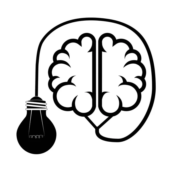 Silhouette brain connected to light bulb — Stock Vector