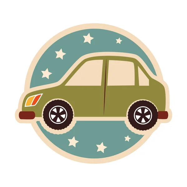 Emblema circular de cor com pequeno automóvel — Vetor de Stock