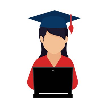 renk siluet mezuniyet şapka ve laptop ile kadınla