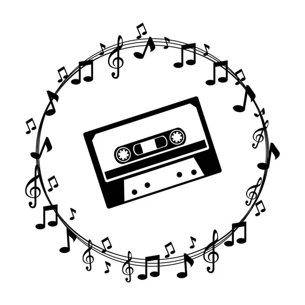 Приграничные музыкальные ноты с кассетой — стоковый вектор