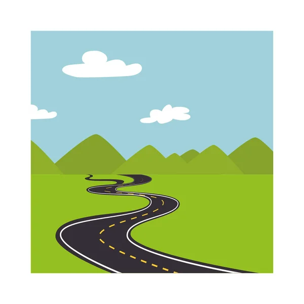 Landscape with mountains and road way — Stock Vector