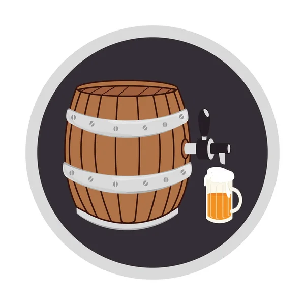 Color circular frame with beer barrel and glass — Stock Vector