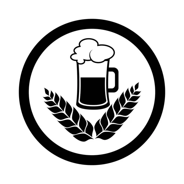 Emblema circular com vidro de cerveja monocromático —  Vetores de Stock