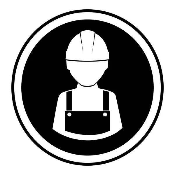 Monochrome circular emblem with worker with helmet — Stock Vector