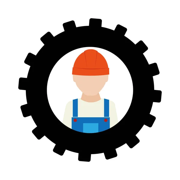 Silhouette in shape of gear with worker with helmet — Stock Vector
