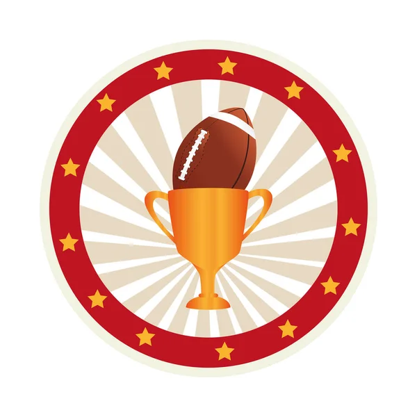 Cadre circulaire rayé coloré avec ballon de football et Coupe Trophée — Image vectorielle