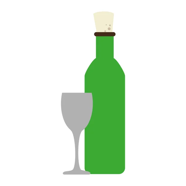 Silhouette de couleur avec bouteille et verre — Image vectorielle