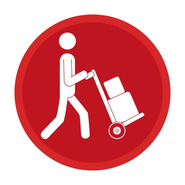 Cirkel embleem pictogram van mens en hand vrachtwagen en pakketten — Stockvector