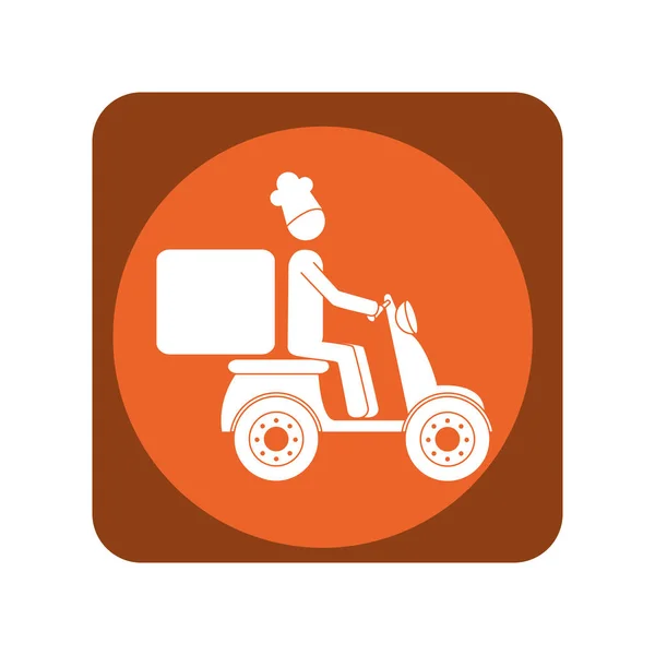 Emblema cuadrado con repartidor en scooter — Vector de stock