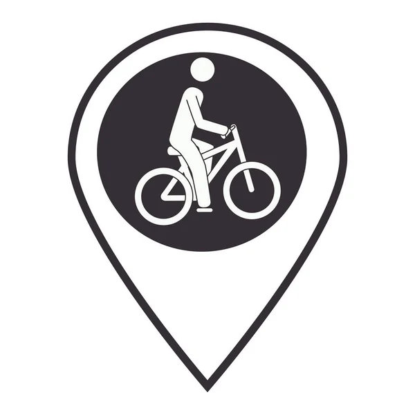 Монохромна карта вказівник з людиною на велосипеді — стоковий вектор