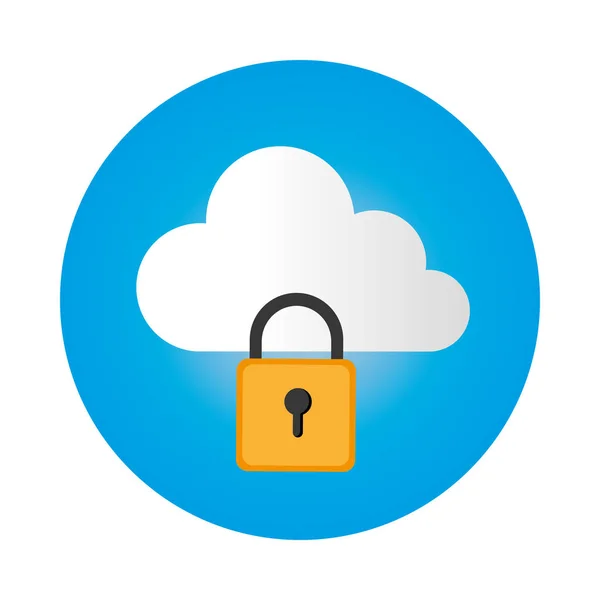 De circulaire frame kleur met veilige hangslot cloud service — Stockvector